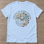 Light Blue Bloom Resilient T-shirt — floral strength design, for women who train