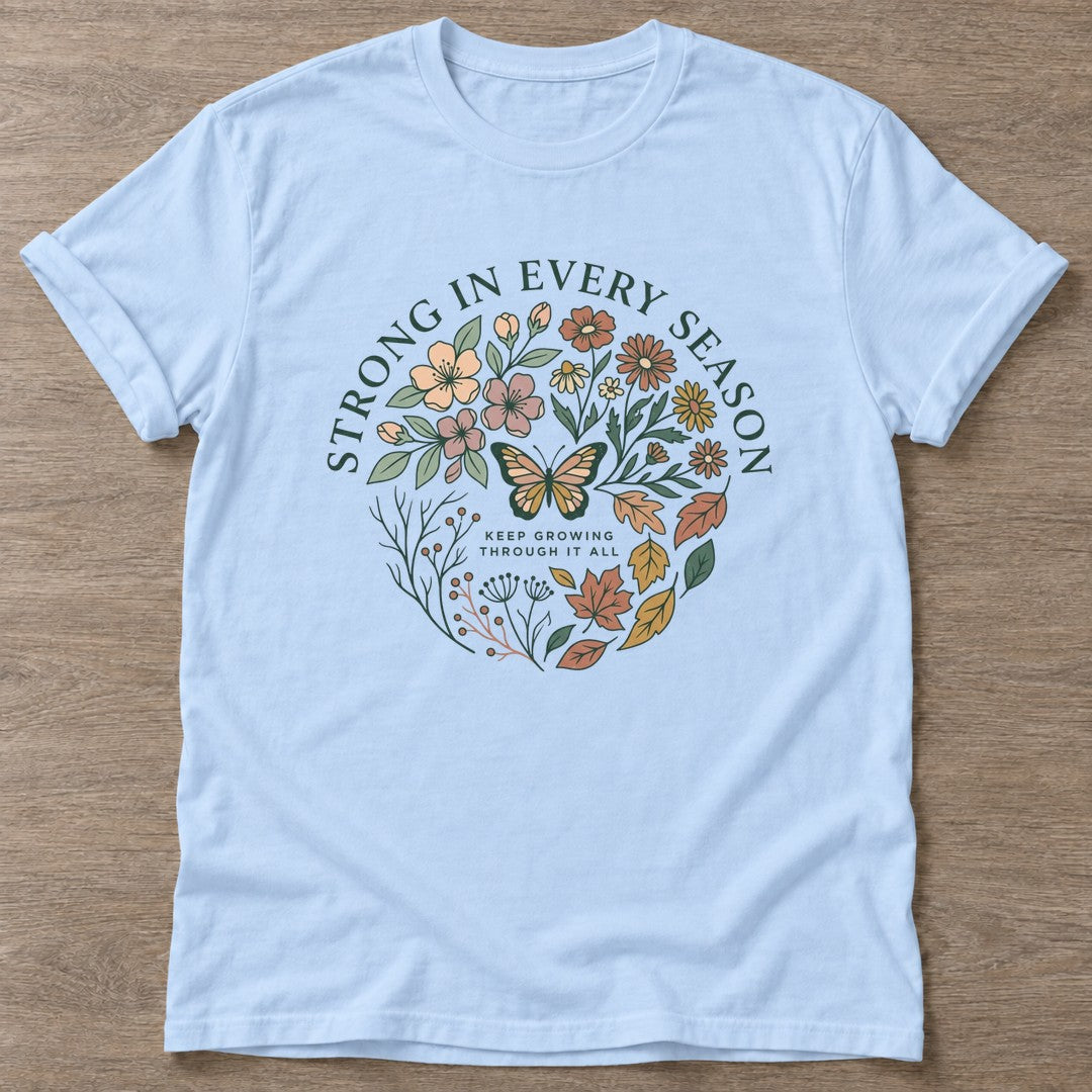Light Blue Bloom Resilient T-shirt — floral strength design, for women who train