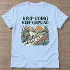 Light Blue Progress Practice T-shirt — growth mindset design, for women building a habit