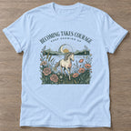 Light Blue Courage In Motion T-shirt — motivational slogan design, for women who train