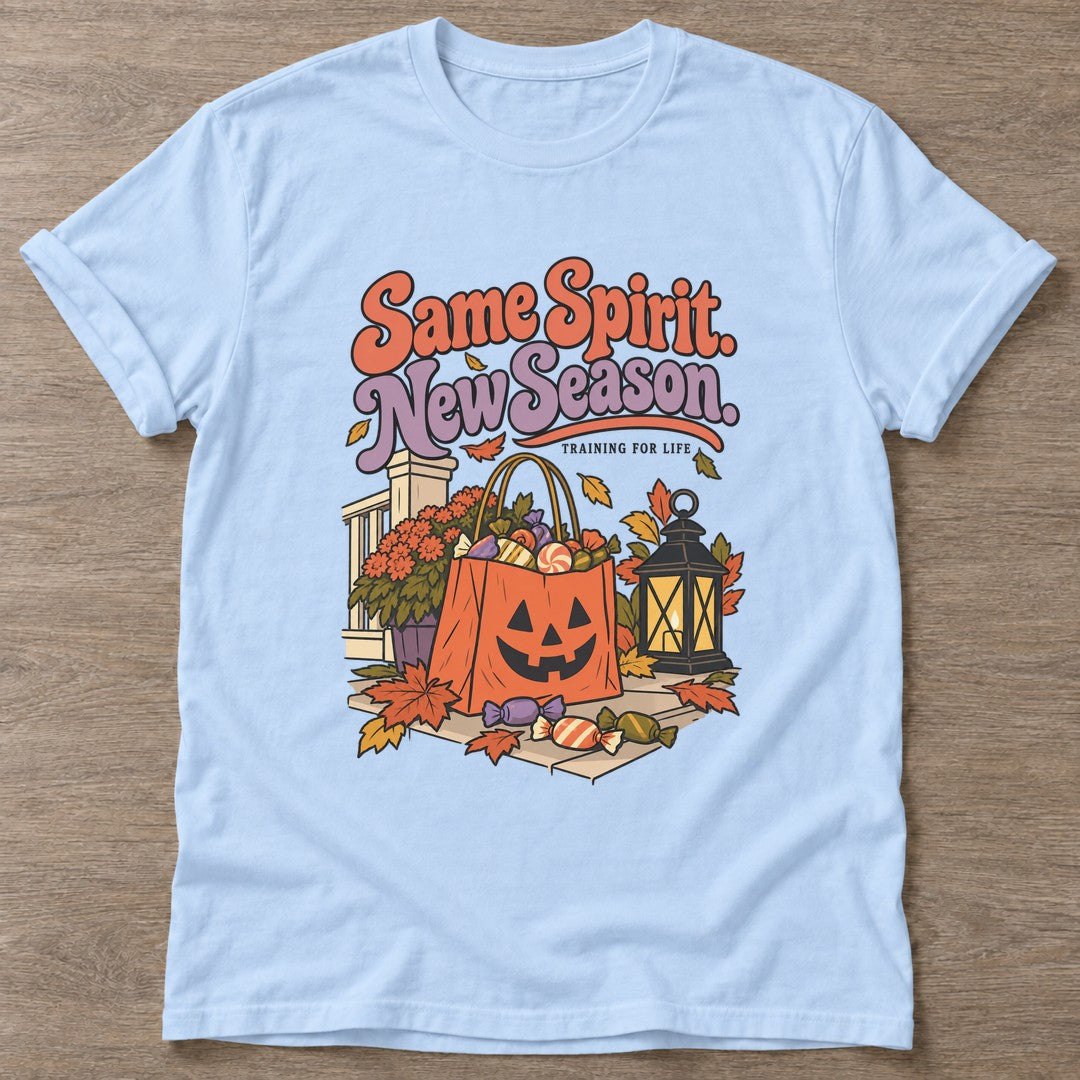 Light Blue Autumn Harvest T-shirt — motivational slogan design, for women who train