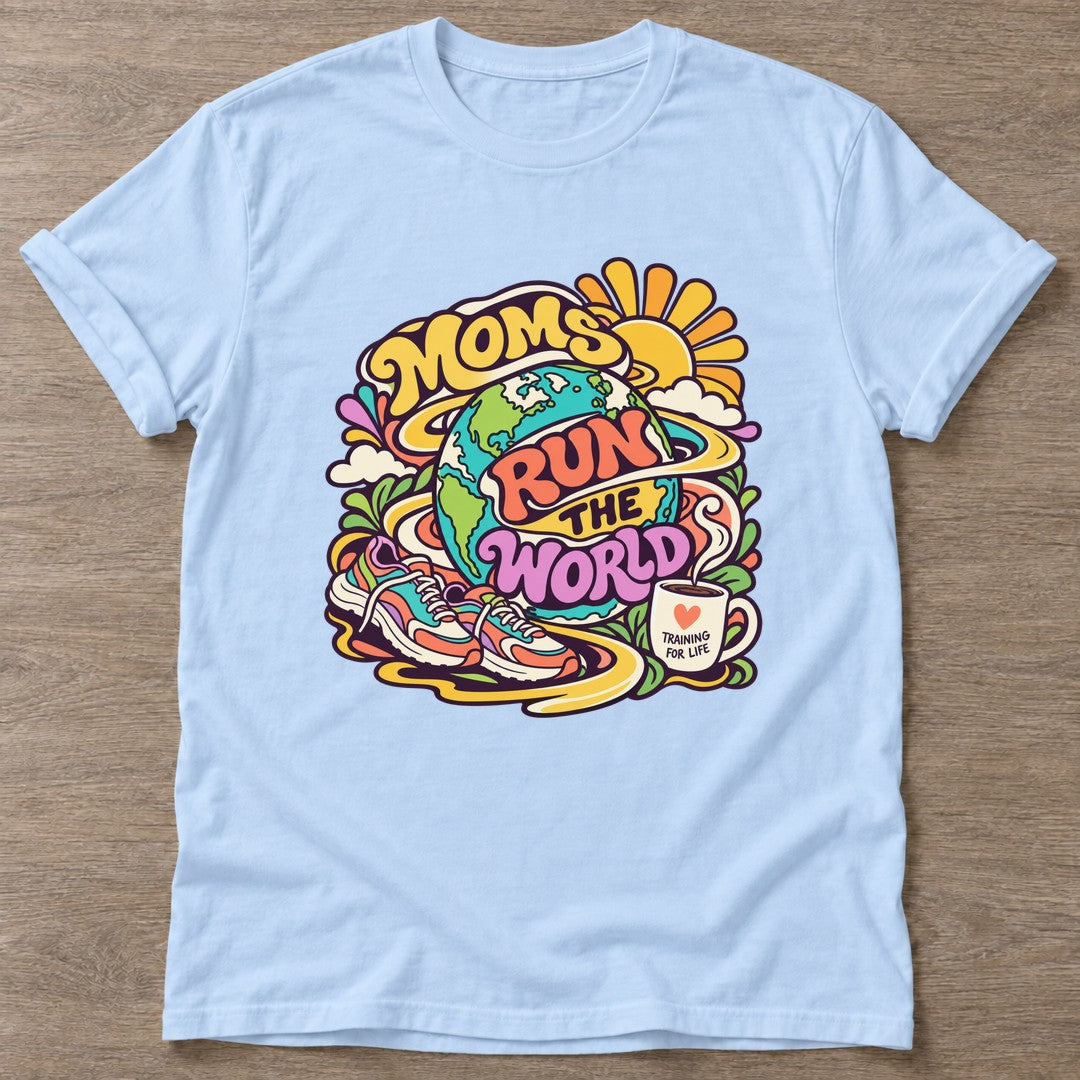 Light Blue Run The World T-shirt — running design, for women who run