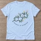 Light Blue Blooming Chemistry T-shirt — floral strength design, for women who train