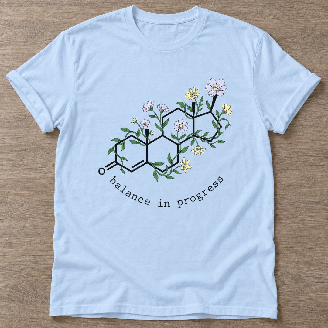 Light Blue Blooming Chemistry T-shirt — floral strength design, for women who train