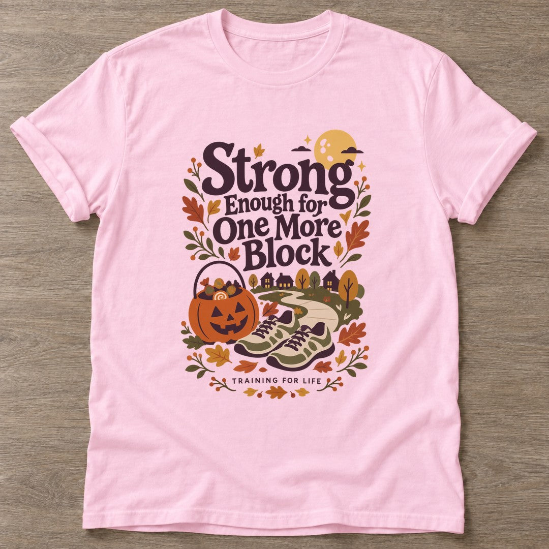 Light Pink One More Block T-shirt — walking club design, for women who walk