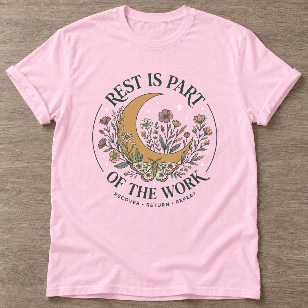 Light Pink Moonlight Recovery T-shirt — rest and recovery design, for women who train