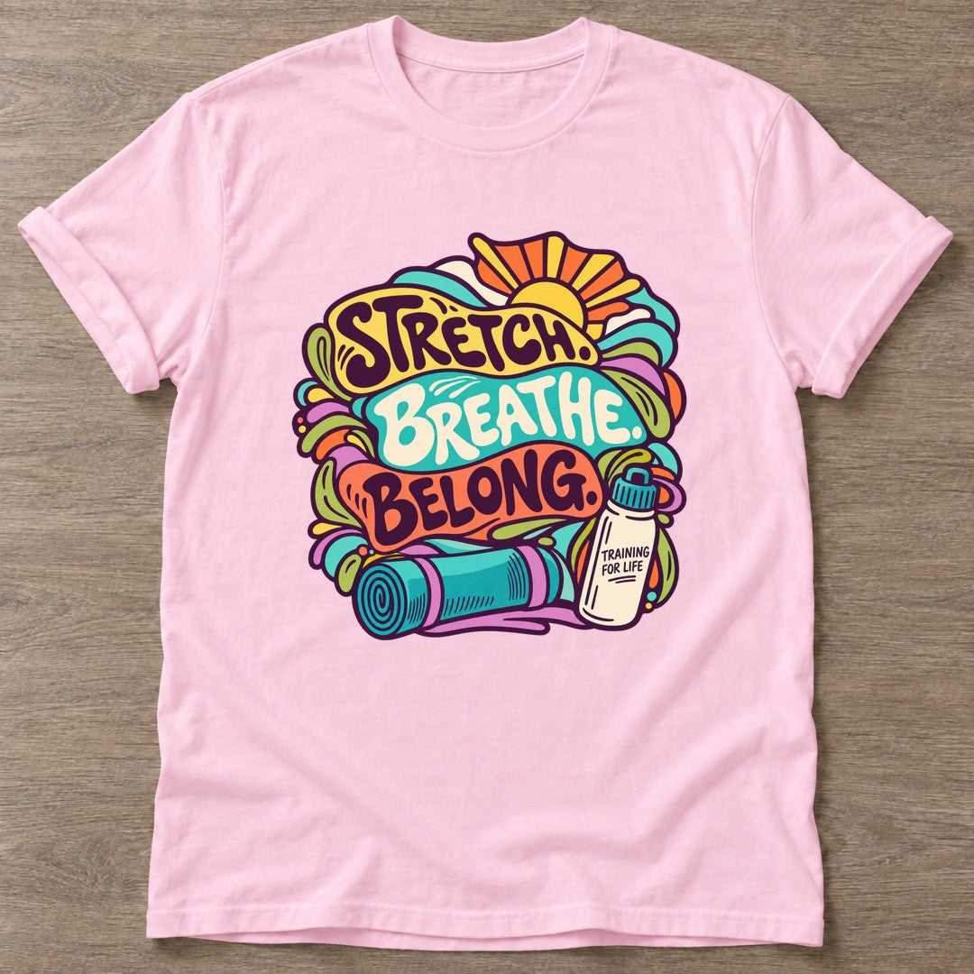 Light Pink Stretch Breathe Belong T-shirt — body positive design, for every body in the gym