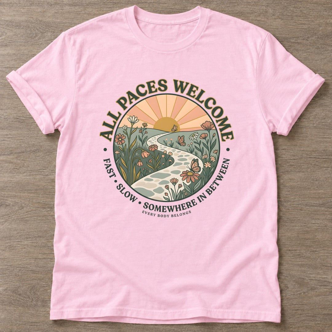 Light Pink Pace Yourself T-shirt — motivational slogan design, for women who train