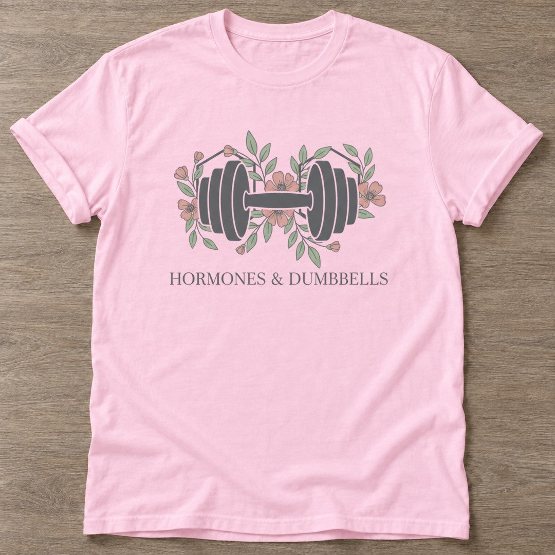 Light Pink Floral Grind T-shirt — floral strength design, for women who train