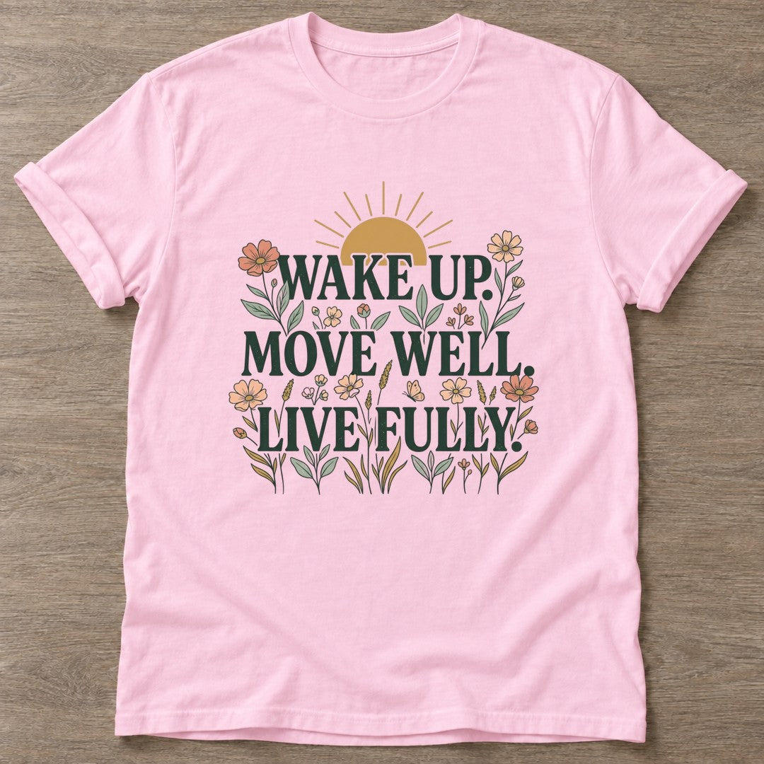Light Pink Bloom Awake T-shirt — floral strength design, for women who train