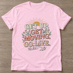 Light Pink Morning Momentum T-shirt — motivational slogan design, for women who train