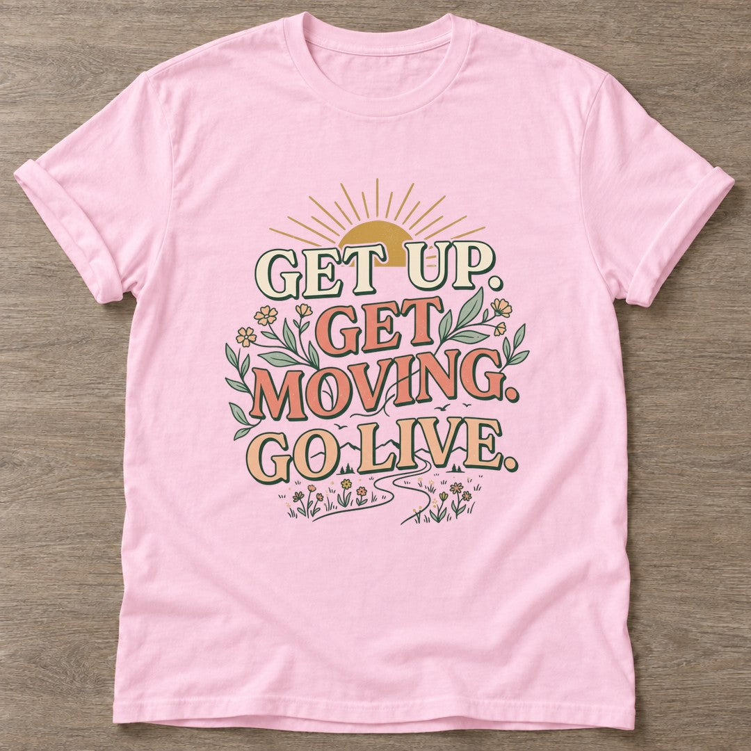 Light Pink Morning Momentum T-shirt — motivational slogan design, for women who train