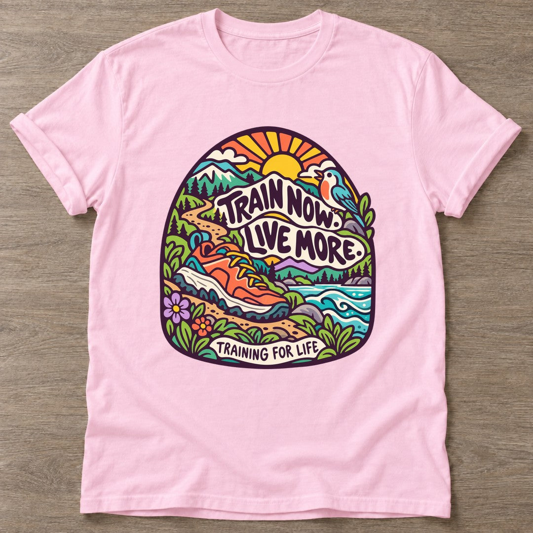 Light Pink Training For Life T-shirt — longevity training design, for women over 40