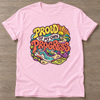 Light Pink Proud Progress T-shirt — growth mindset design, for women building a habit