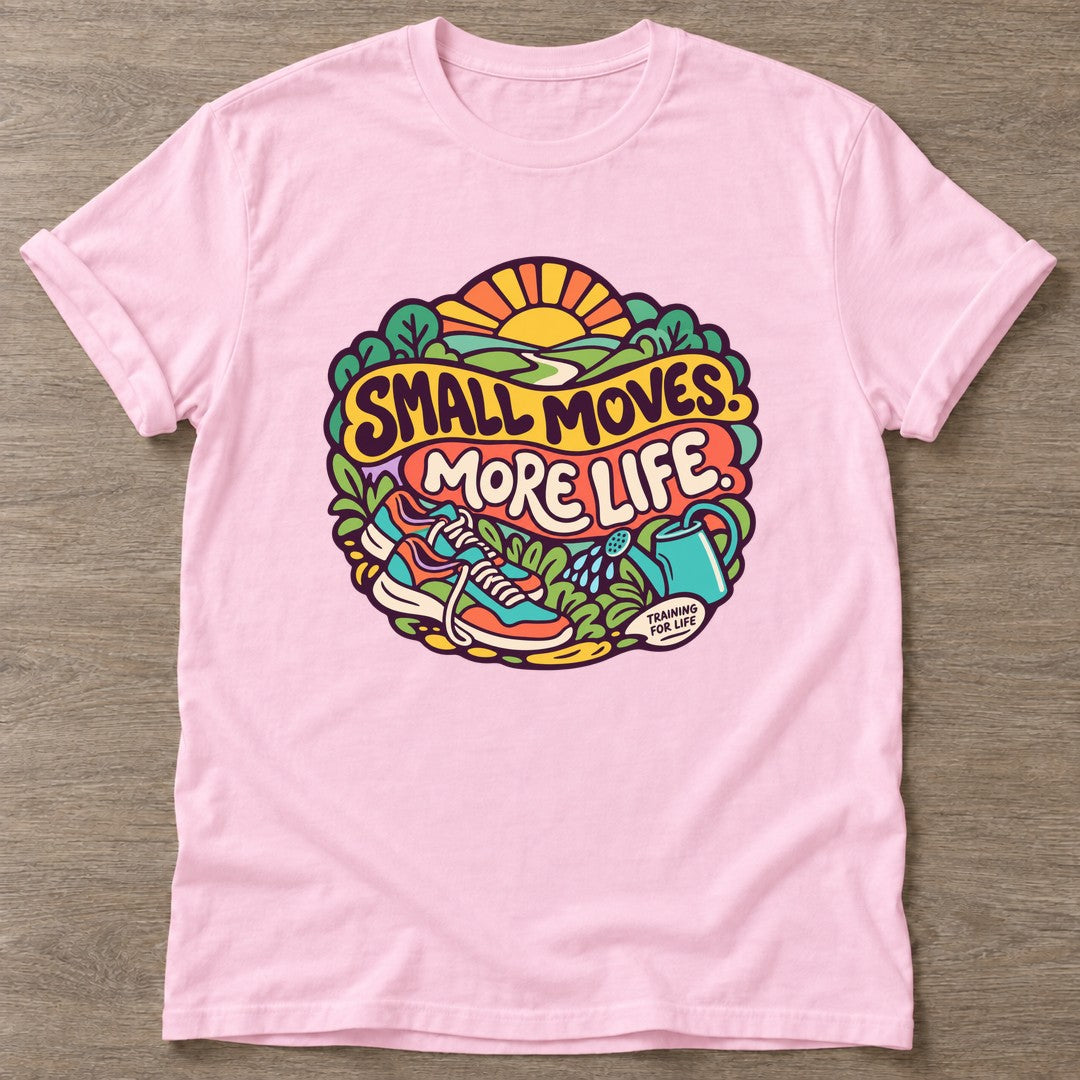 Light Pink Small Moves T-shirt — growth mindset design, for women building a habit