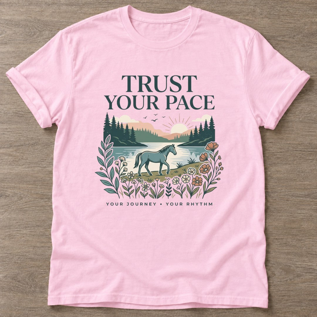 Light Pink Journey Rhythm T-shirt — motivational slogan design, for women who train