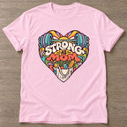 Light Pink Strong As Mom T-shirt — motivational slogan design, for women who train