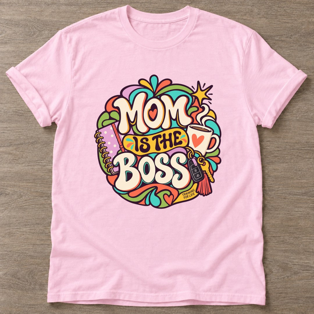 Light Pink Boss Mom T-shirt — motivational slogan design, for women who train