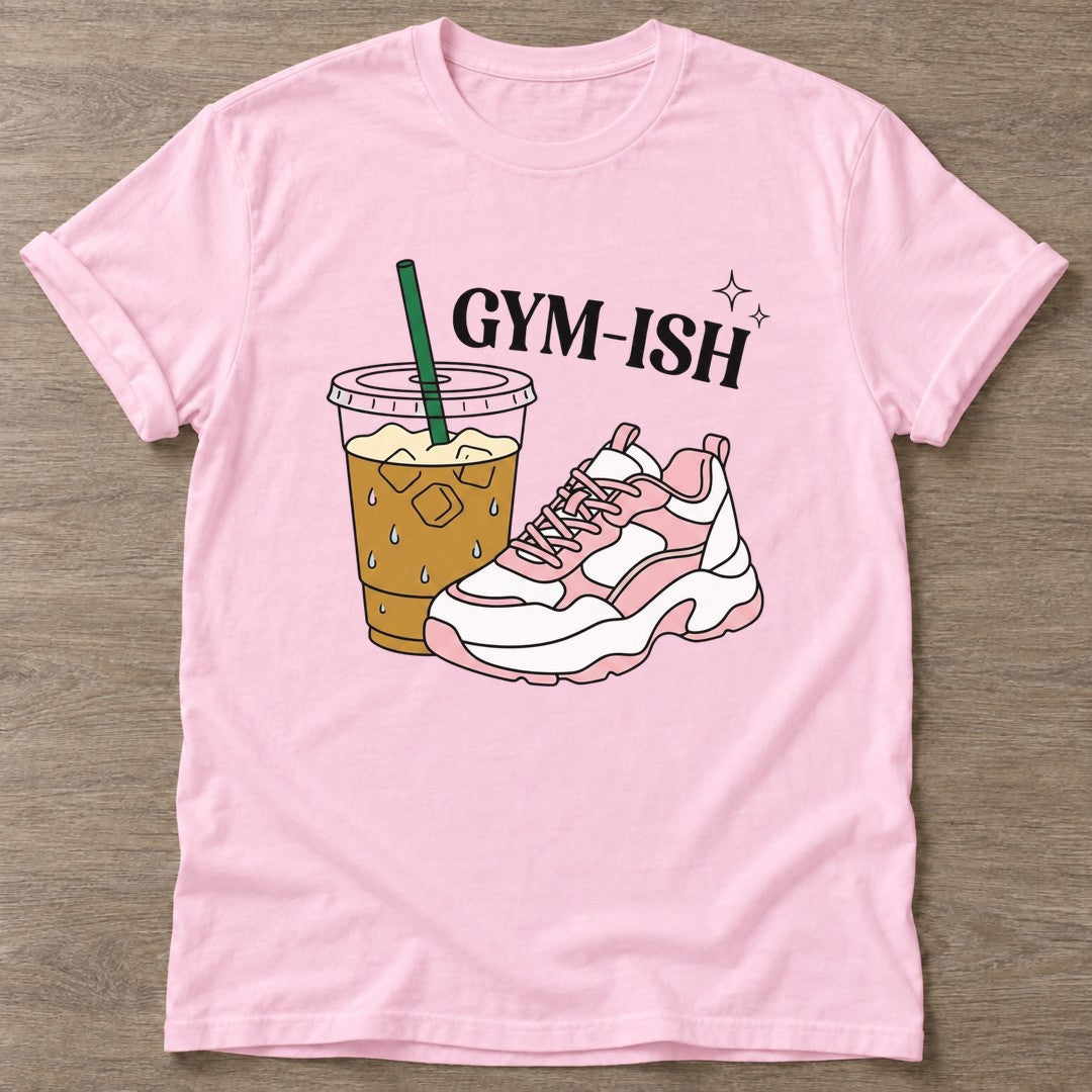 Light Pink Almost Athletic T-shirt — funny gym slogan, for women who train and laugh about it