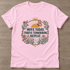 Light Pink Rise And Flourish T-shirt — growth mindset design, for women building a habit