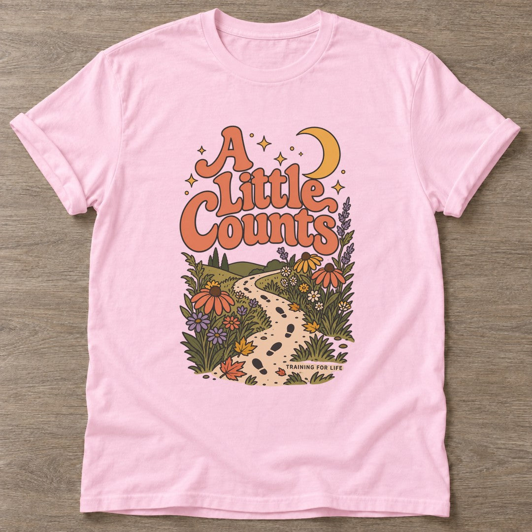 Light Pink Wildflower Path T-shirt — floral strength design, for women who train