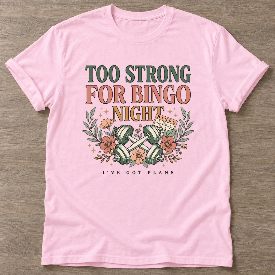 Light Pink Bingo Gym Life T-shirt — funny gym slogan, for women who train and laugh about it
