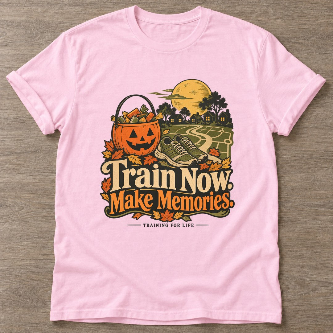Light Pink Autumn Miles T-shirt — running design, for women who run