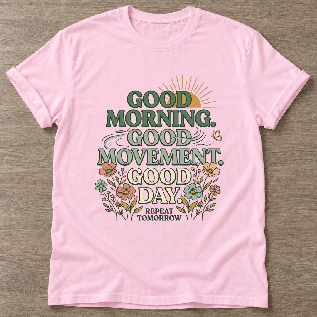 Light Pink Morning Ritual T-shirt — rest and recovery design, for women who train