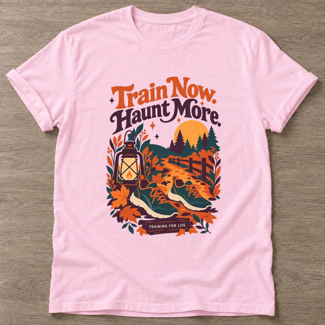 Light Pink Autumn Hustle T-shirt — motivational slogan design, for women who train