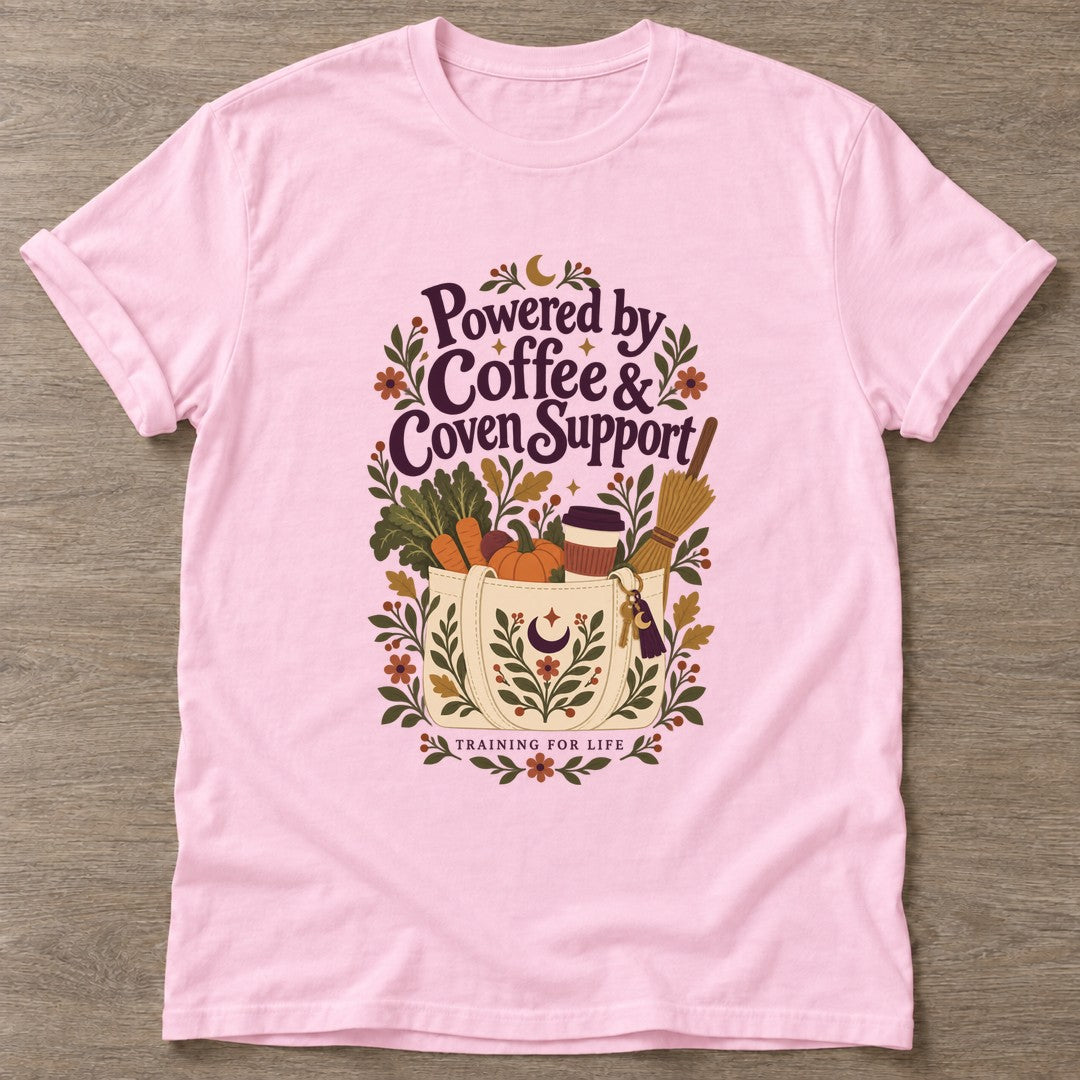 Light Pink Coven Support T-shirt — gym club design, for women who train together