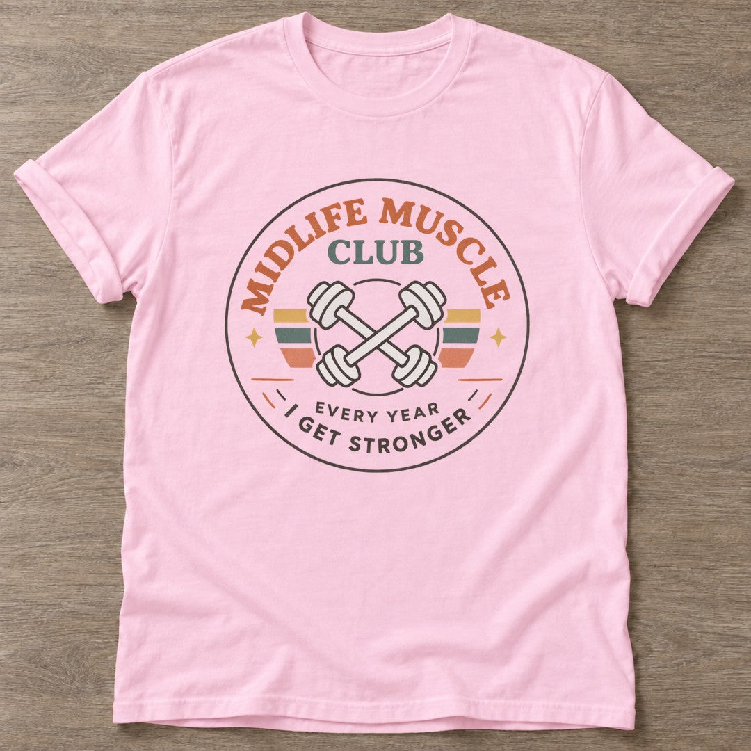 Light Pink Get Stronger T-shirt — weightlifting design, for women who lift