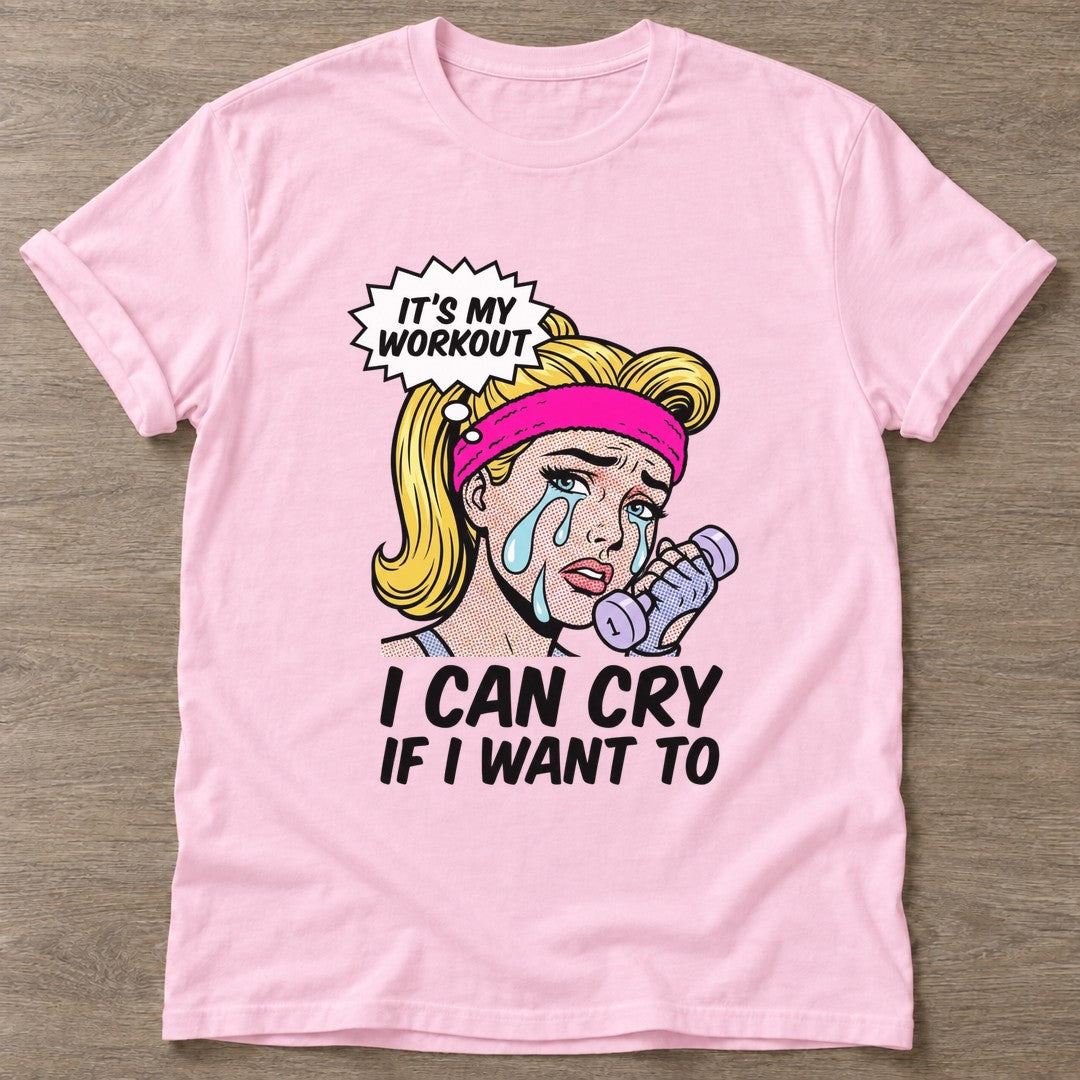 Light Pink Sweat Tears T-shirt — funny gym slogan, for women who train and laugh about it