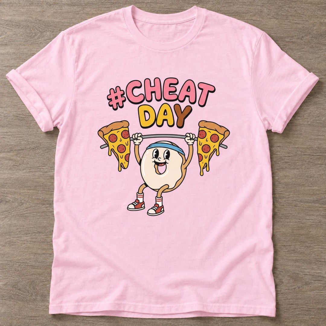 Light Pink Pizza Lift T-shirt — funny gym slogan, for women who train and laugh about it