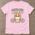 Light Pink Mighty Corgi T-shirt — funny gym slogan, for women who train and laugh about it