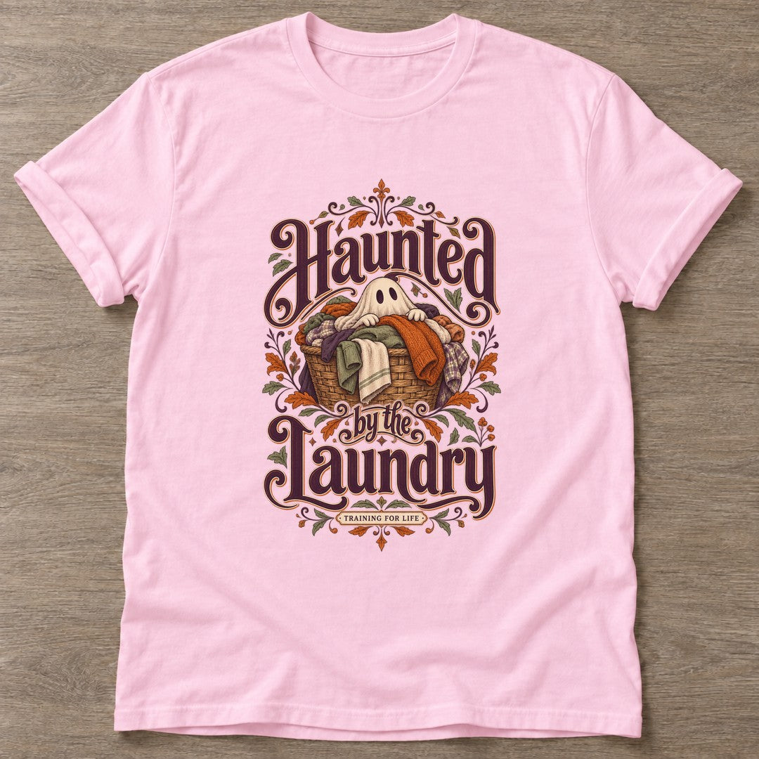 Light Pink Laundry Ghost T-shirt — funny gym slogan, for women who train and laugh about it