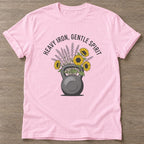 Light Pink Iron Flowers T-shirt — floral strength design, for women who train