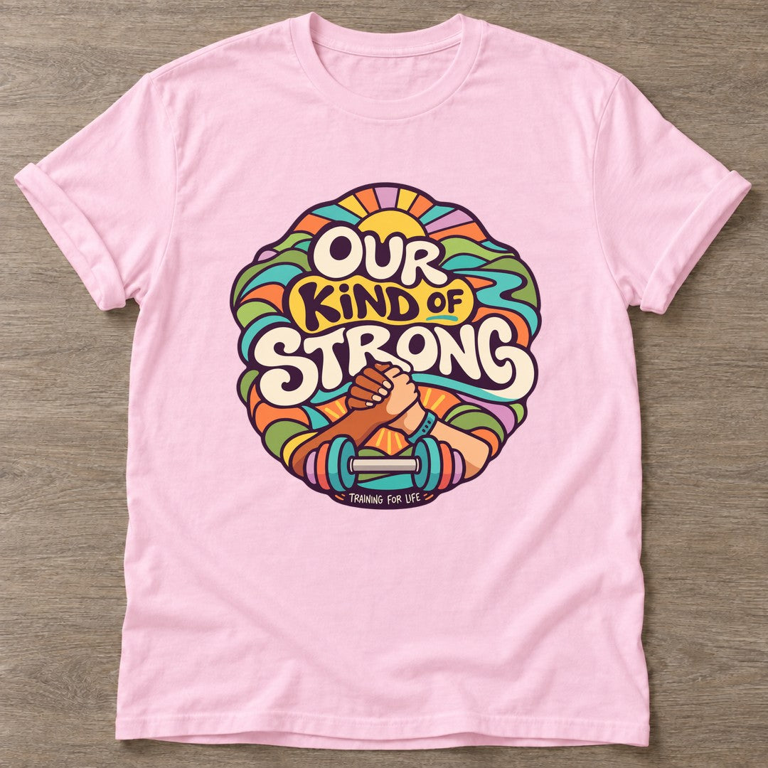 Light Pink Strong Grip T-shirt — weightlifting design, for women who lift
