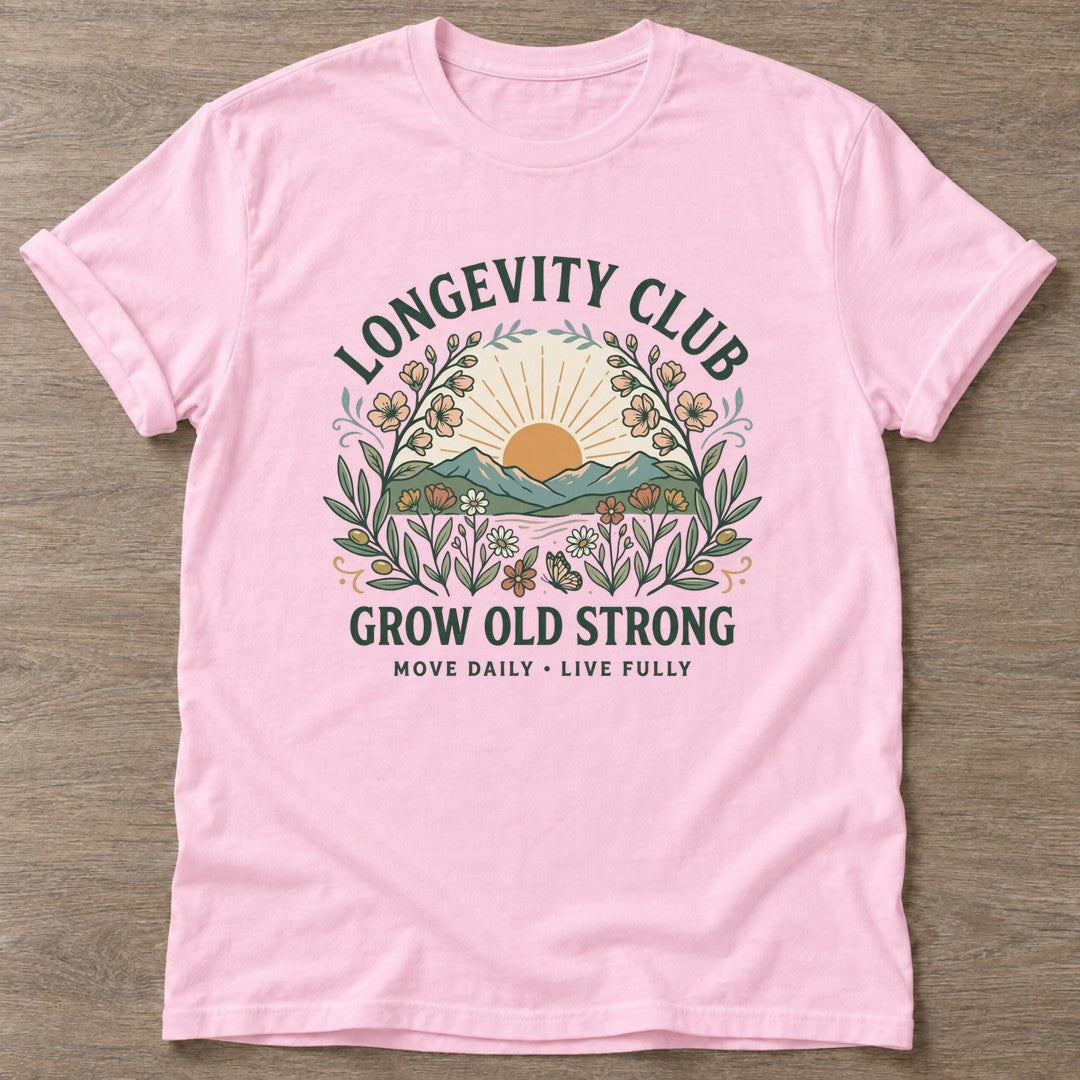 Light Pink Golden Years T-shirt — longevity training design, for women over 40