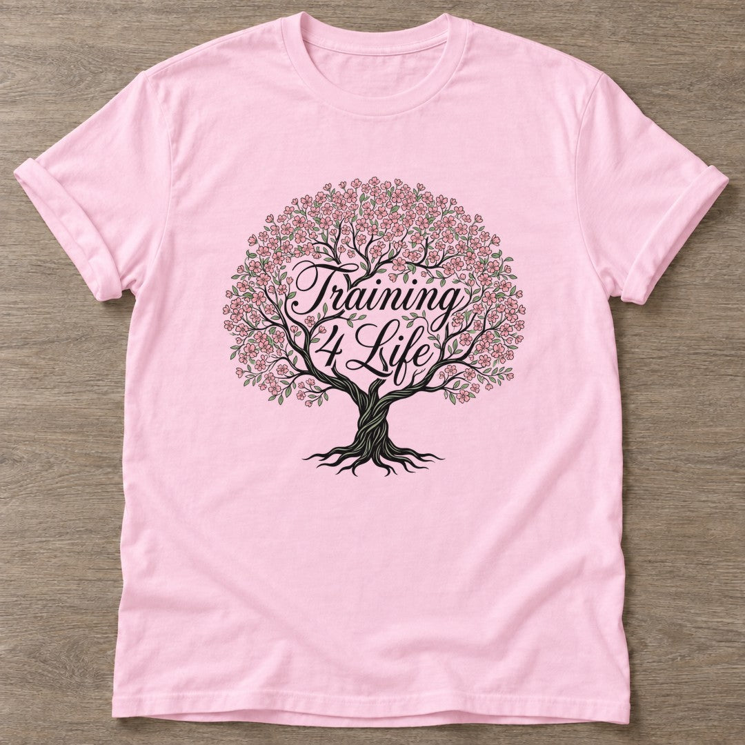 Light Pink Blossom Strong T-shirt — floral strength design, for women who train