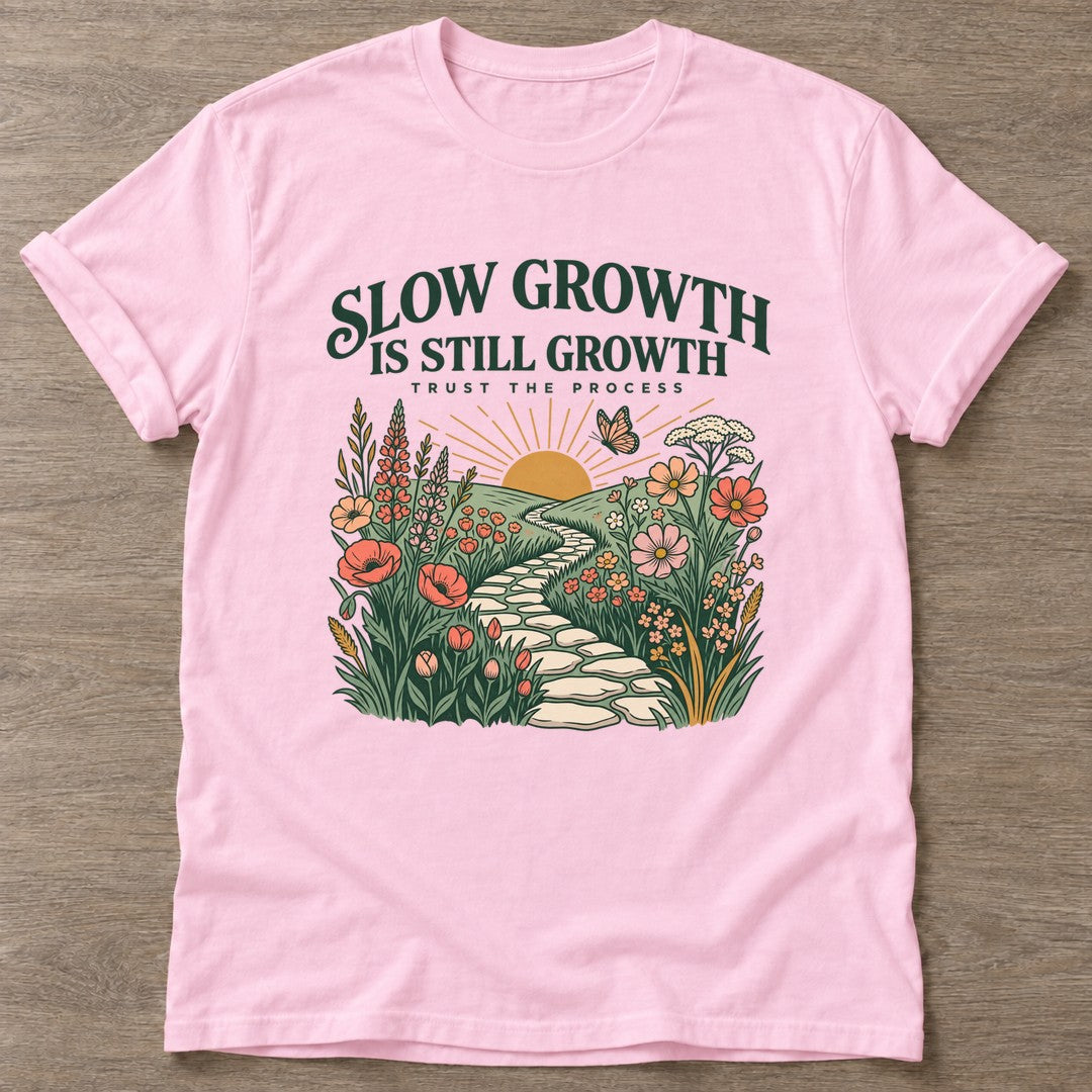 Light Pink Blooming Path T-shirt — floral strength design, for women who train