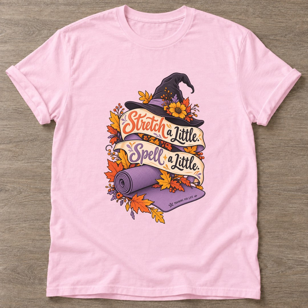 Light Pink Witch's Yoga Flow T-shirt — rest and recovery design, for women who train