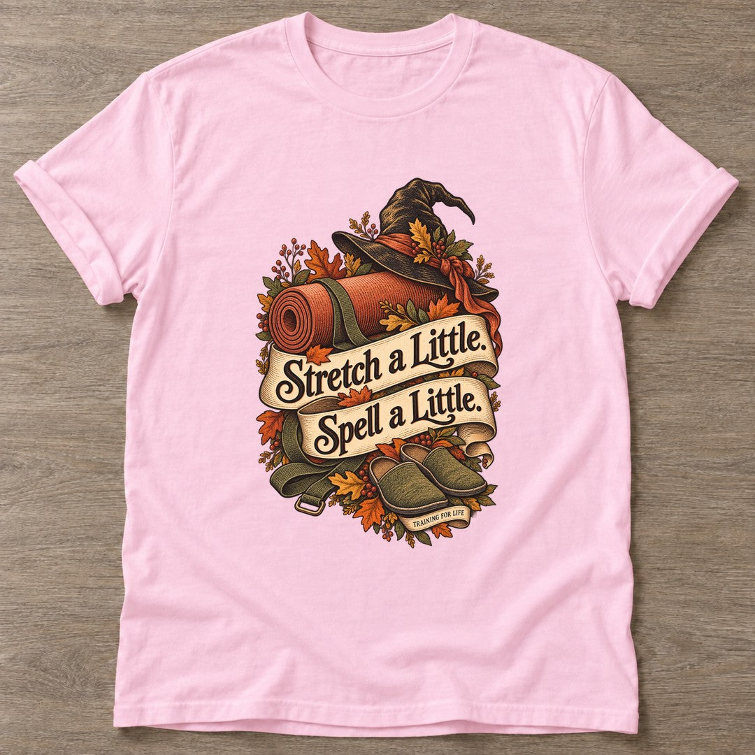 Light Pink Stretch And Spell T-shirt — rest and recovery design, for women who train
