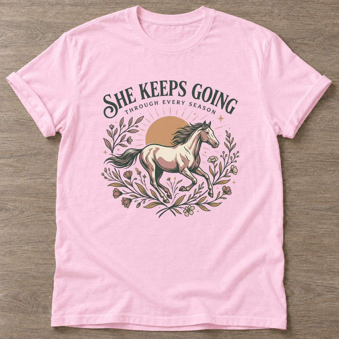Light Pink Through Every Season T-shirt — longevity training design, for women over 40