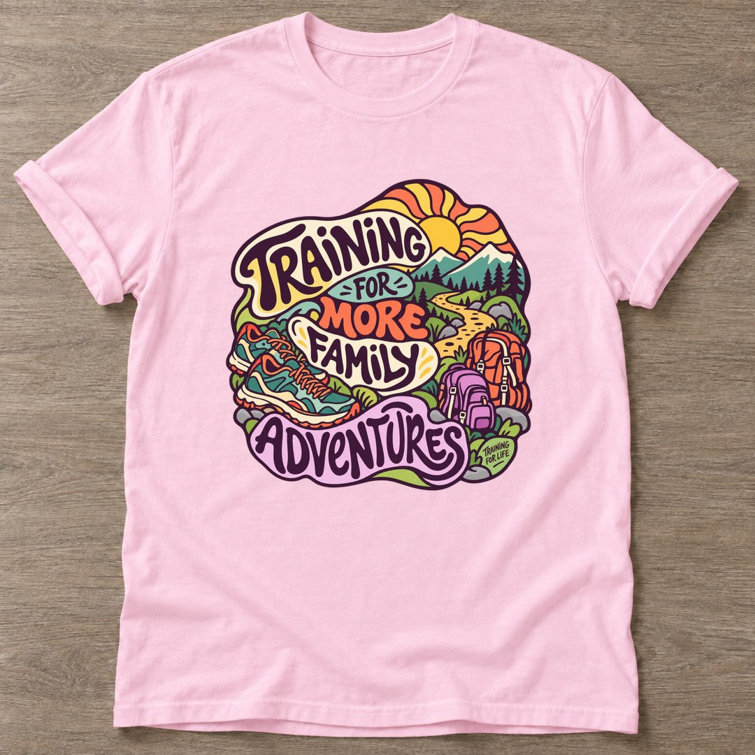 Light Pink Training For Adventures T-shirt — longevity training design, for women over 40