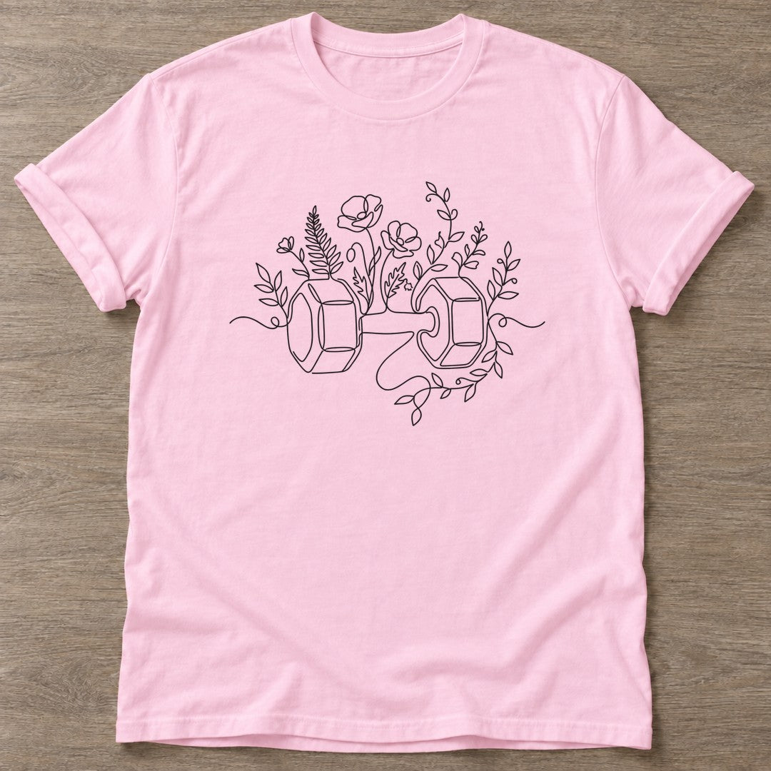 Light Pink Strength Blooms T-shirt — floral strength design, for women who train