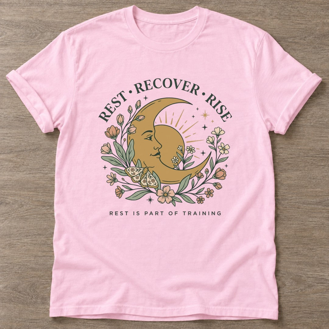 Light Pink Celestial Recovery T-shirt — rest and recovery design, for women who train