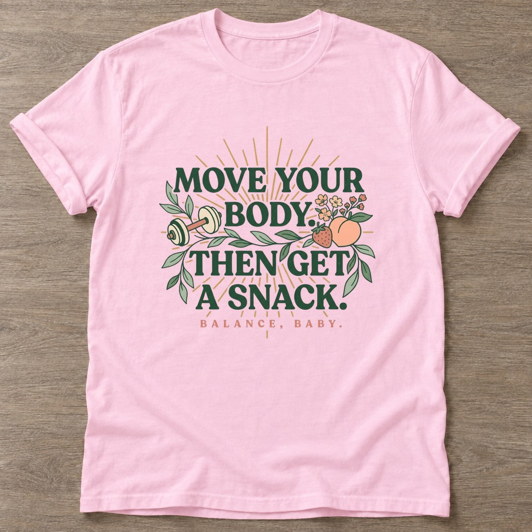 Light Pink Snack Reward T-shirt — funny gym slogan, for women who train and laugh about it