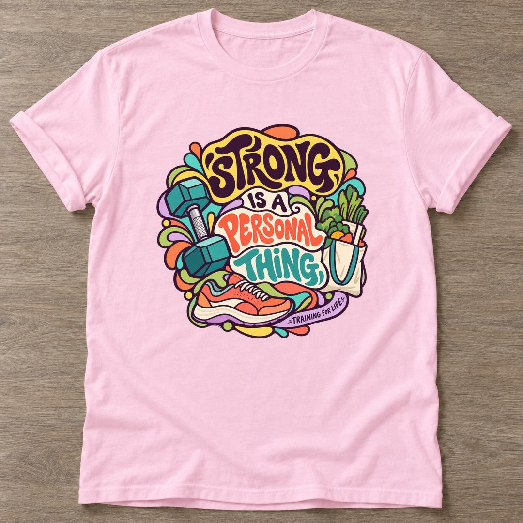 Light Pink Strong Personal Thing T-shirt — body positive design, for every body in the gym