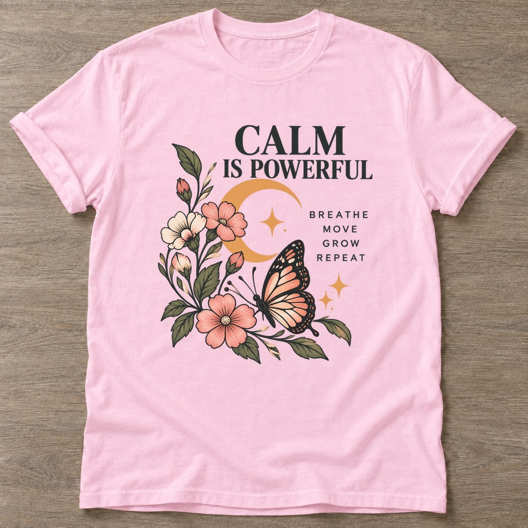Light Pink Mindful Bloom T-shirt — floral strength design, for women who train