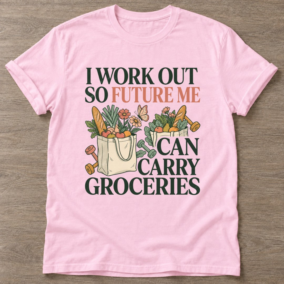 Light Pink Workout Payoff T-shirt — motivational slogan design, for women who train